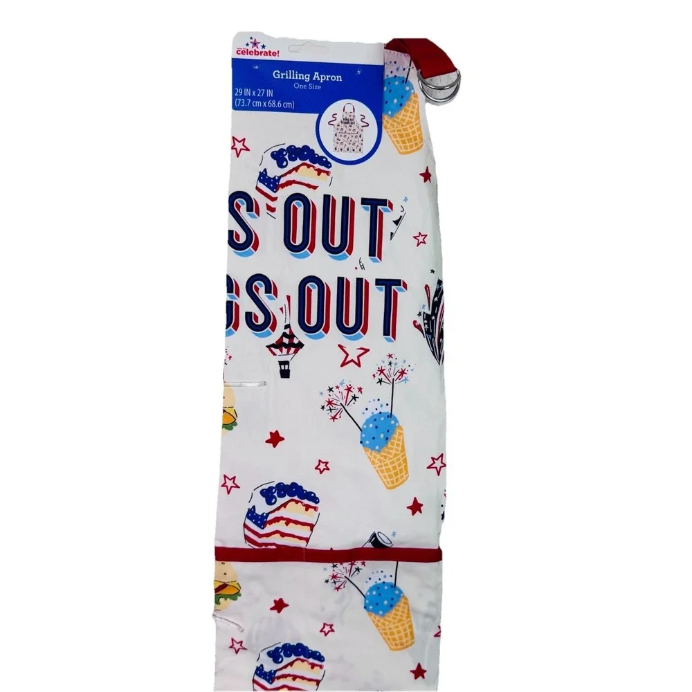Patriotic Food Fireworks Grilling Apron Celebrate Buns Out Tongs Out 29x27